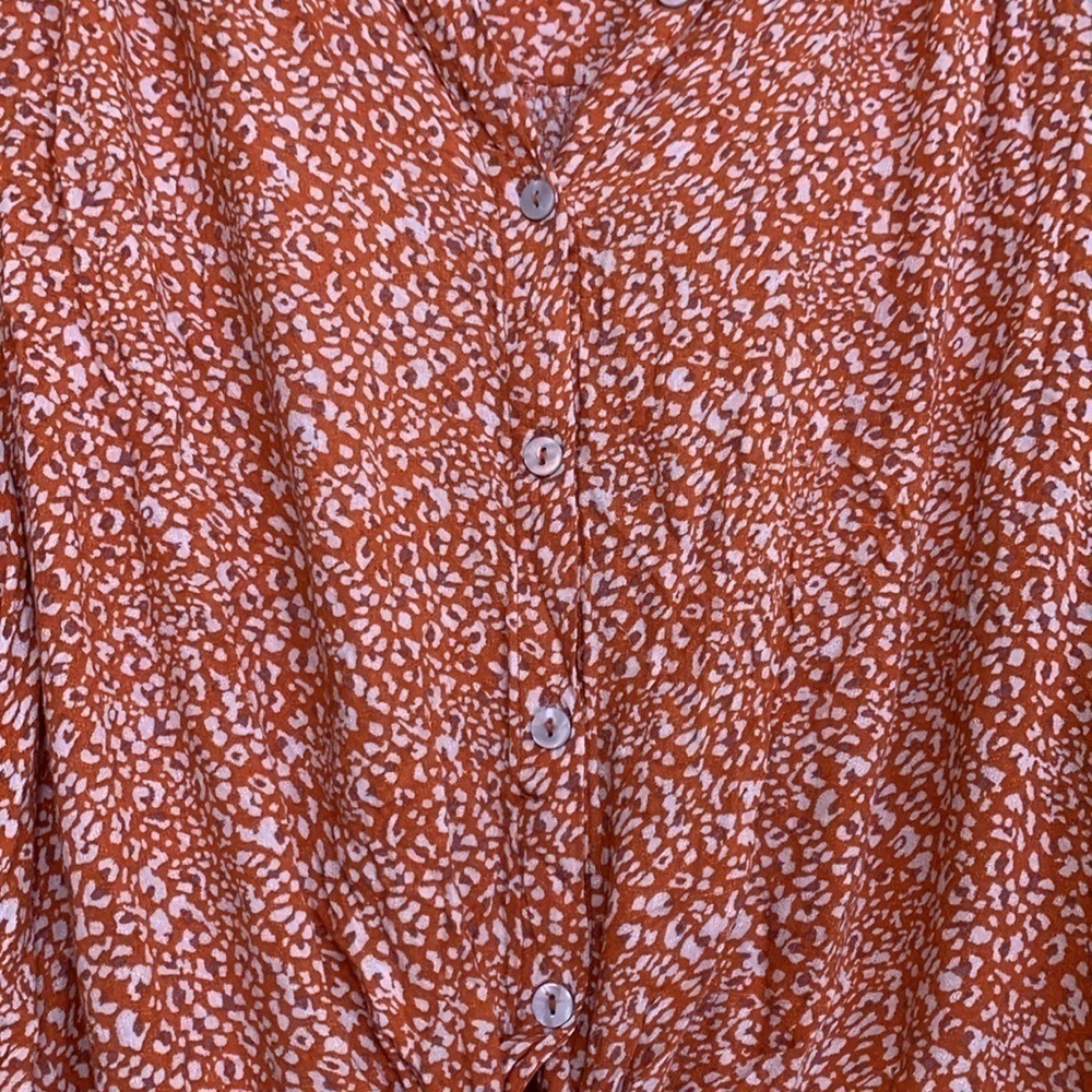 Free People Rust Celia Ditsy Viscose Floral Tie Front Shortsleeve Button Top S - Picture 13 of 17